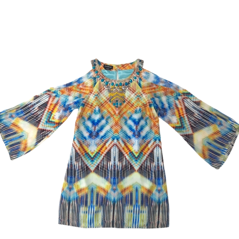 BEBE Satin Split Sleeve Sheath Summer Dress